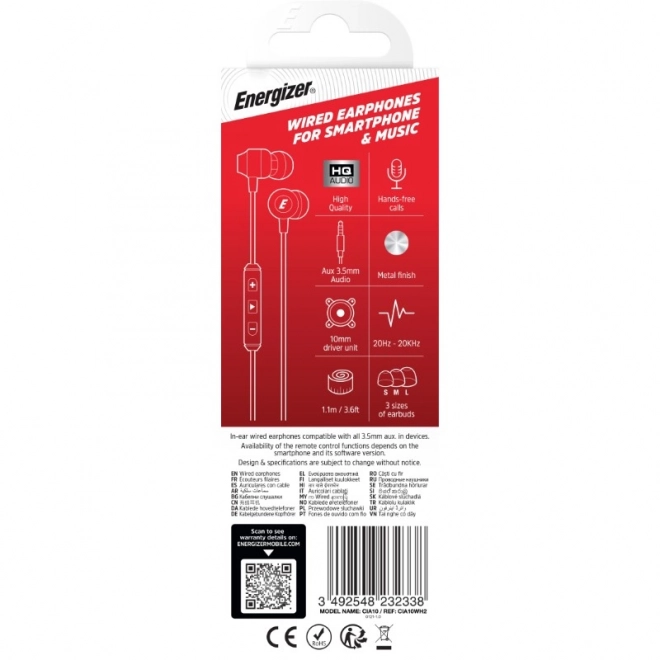 Energizer bedrade koptelefoon 3,5mm wit