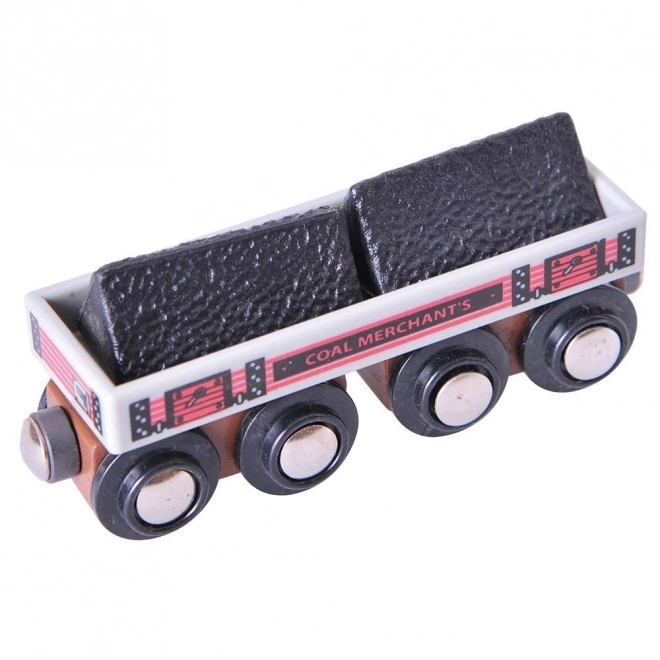 Bigjigs Rail Lange Wagon met Kolen + 2 Spoorstukken