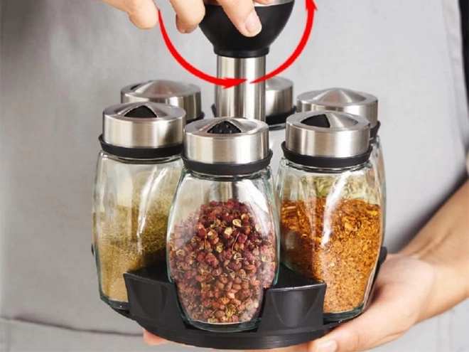 Draaibare kruidenorganizer met glazen potten
