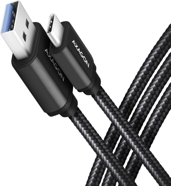 USB‑C – USB‑A 3.2 Gen 1 kabel AXAGON, 2 m, 3 A, aluminium, gevlochten, zwart