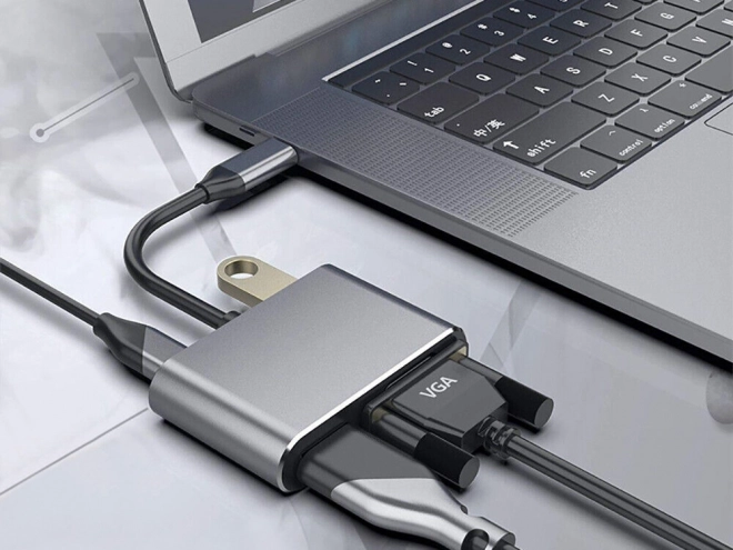 Adapter USB-C HDMI 4K VGA Hub met Power Delivery
