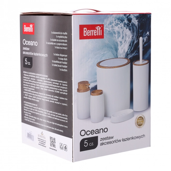 Set van 5 badkameraccessoires BERRETTI, wit + hout