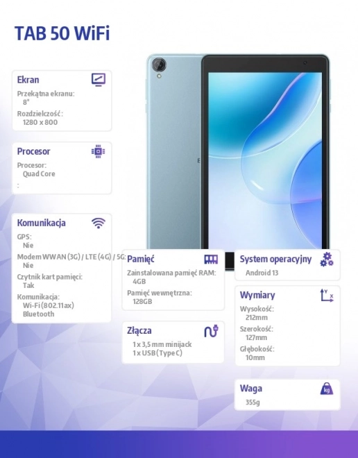 Tablet TAB 50 Wifi 8 inch 4/128GB 5580 mAh Blauw
