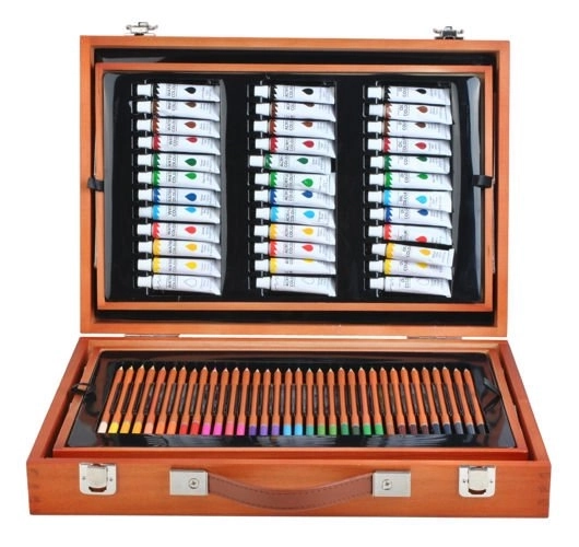 Grote set in houten koffertje voor kleine schilders 174 stuks