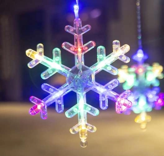 LED gekleurde gordijn met sneeuwvlokken en sterren - 5 m, 138 LED