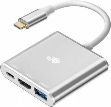 USB-C HUB-adapter 3-in-1 - HDMI, USB, PD zilver