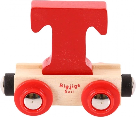 Houten wagon voor treinbaan met letter T