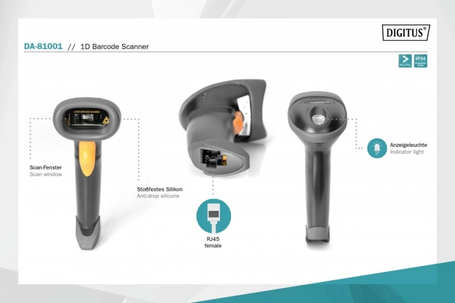 Handmatige barcodescanner met USB-aansluiting en standaard