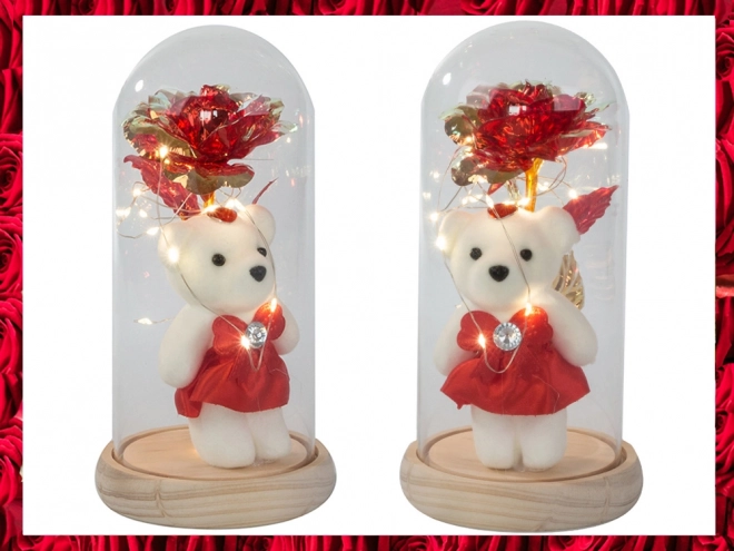 Eeuwige roos met teddybeer in glazen doos