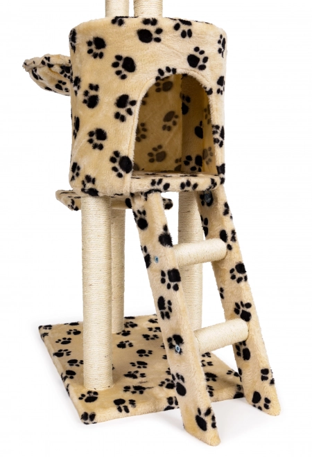 Klimboom voor katten, huisje, boom, bed, 138cm xl, Pootafdrukprints