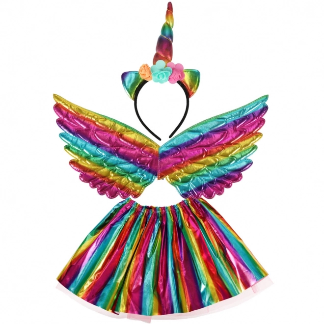 Eenhoornkostuum met regenboogvleugels en diadeem