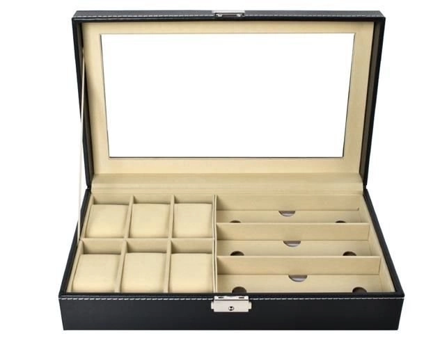 Elegante zwarte organizer voor horloges en brillen