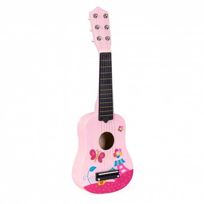 Kinder houten gitaar, metalen snaren, roze ECOTOYS
