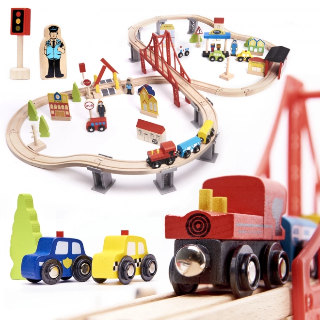 Houten treinspeelbaan - 70 stukken