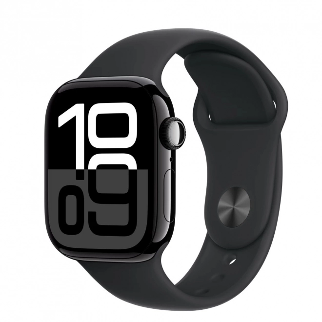 Apple Watch Series 10 GPS met 42 mm aluminiumkast in onyx met zwarte sportband - maat M/L