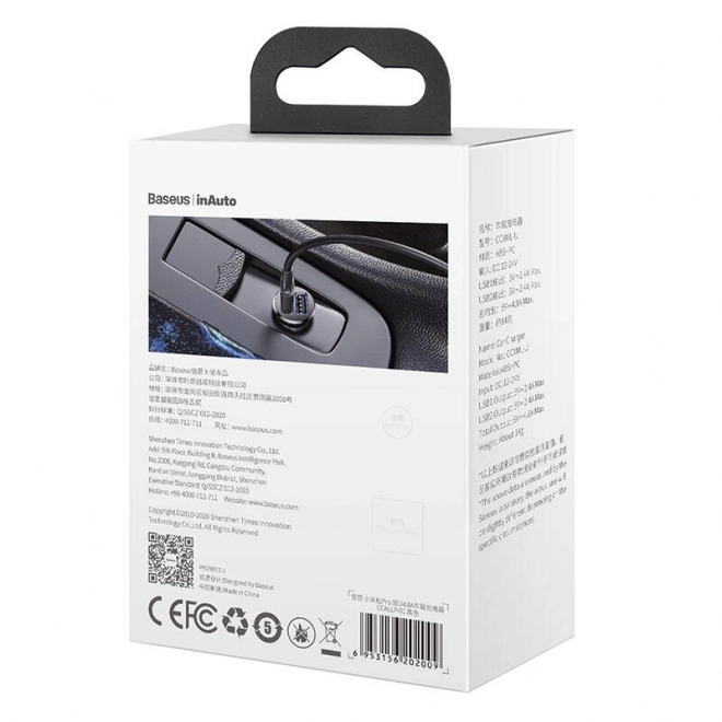 autolader Baseus Grain Pro 2x USB zwart