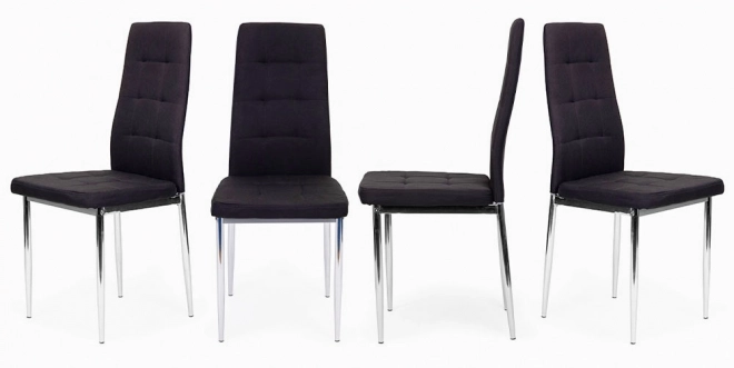 Set van 4 zwarte stoelen voor de woonkamer en eetkamer met verchroomde poten