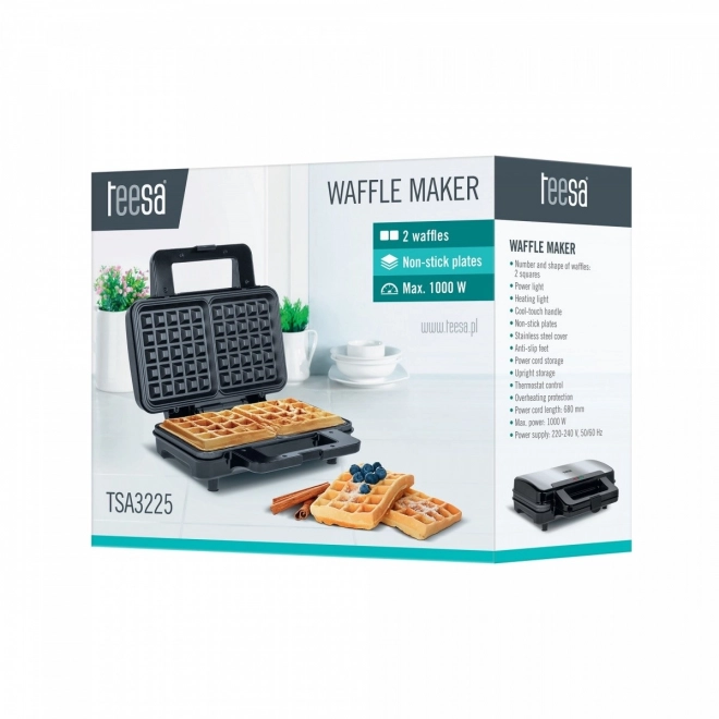 Krachtige wafelmaker voor twee grote 1000W teflon wafels