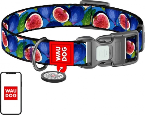 Nylon hondenhalsband met QR-code Waudog Fig, maat S