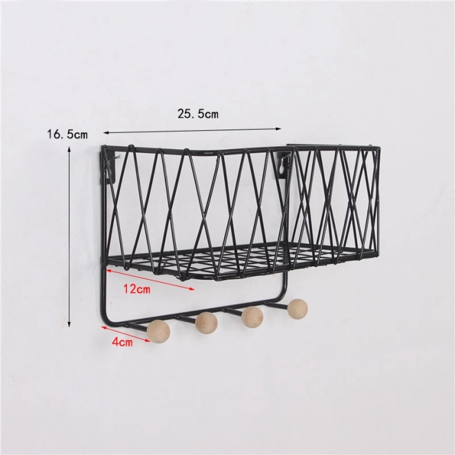 Hangende plank met haken, LOFT stijl, zwart, 25,5 cm