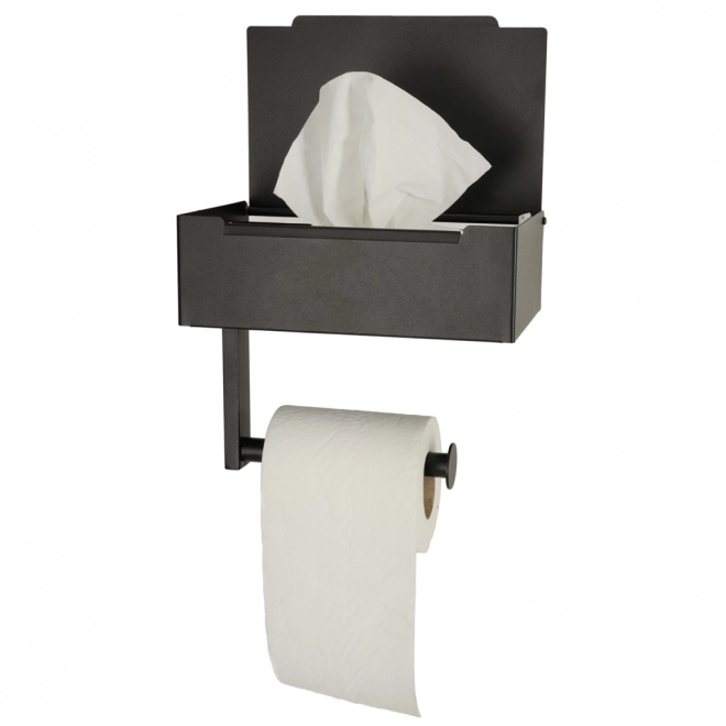 Toiletpapierhouder met plankje en opbergruimte zwart