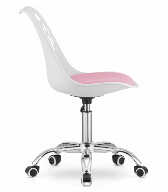 Draaistoel wit en roze van eco-leer met chromen onderstel