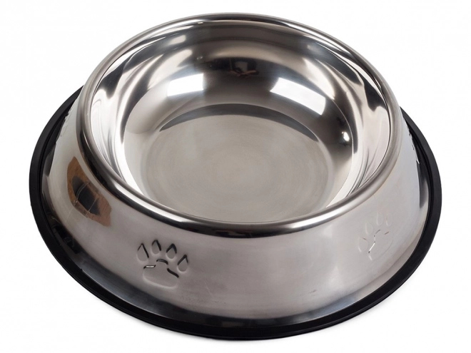 Metalen kom voor honden en katten met zilveren afwerking en rubberen onderzijde 1,3 l