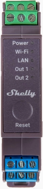 Tweekanaals relais Shelly Pro 2 voor DIN-rail met WiFi en LAN