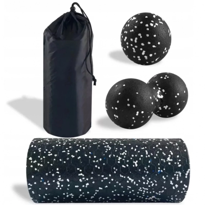 Massage Set 3 in 1 met Roller en Ballen – Zwart-wit