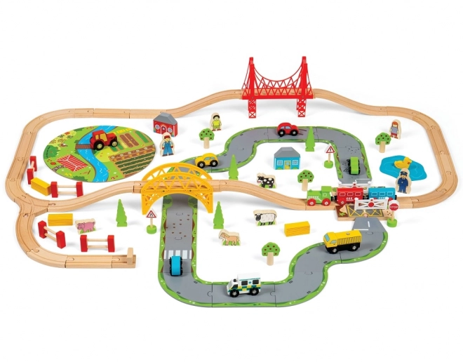 Bigjigs Rail Houten Treinbaan met Plattelandsweg 80 stuks