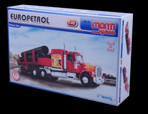 Bouwpakket Monti System MS 26 Europetrol Western star 1:48 in doos 32x20,5x7,5cm