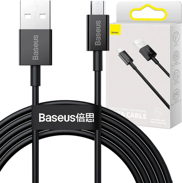 BASEUS USB-naar-micro-USB-kabel 2 A, 2 m, zwart