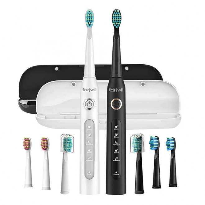 Sonische tandenborstels met set koppen en hoes FairyWill FW-507 (zwart-wit)