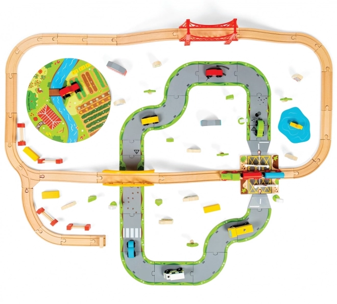 Bigjigs Rail Houten Treinbaan met Plattelandsweg 80 stuks