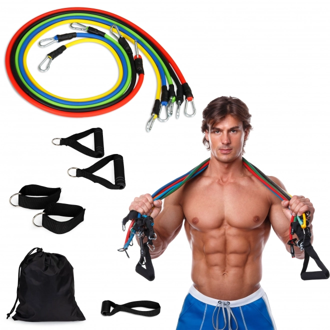 Set van 5 weerstandsbanden voor fitness met handgrepen
