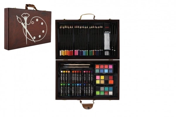 Schilder Set Kunstbox in houten koffer - 79 stuks