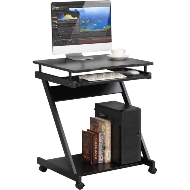 Compact modern computerbureau met uitschuifbaar blad en wieltjes