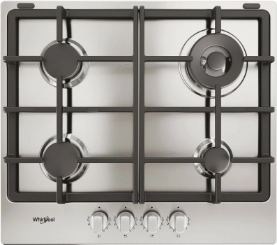 Whirlpool gaskookplaat 60 cm met 4 branders en gietijzeren pandragers