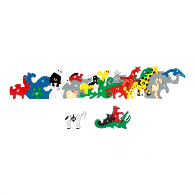 Houten puzzel dieren met letters en cijfers