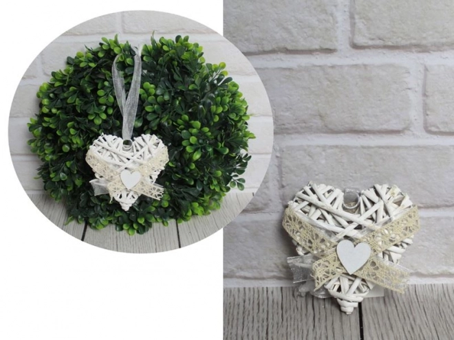Hart van riet met witte strik 10 cm
