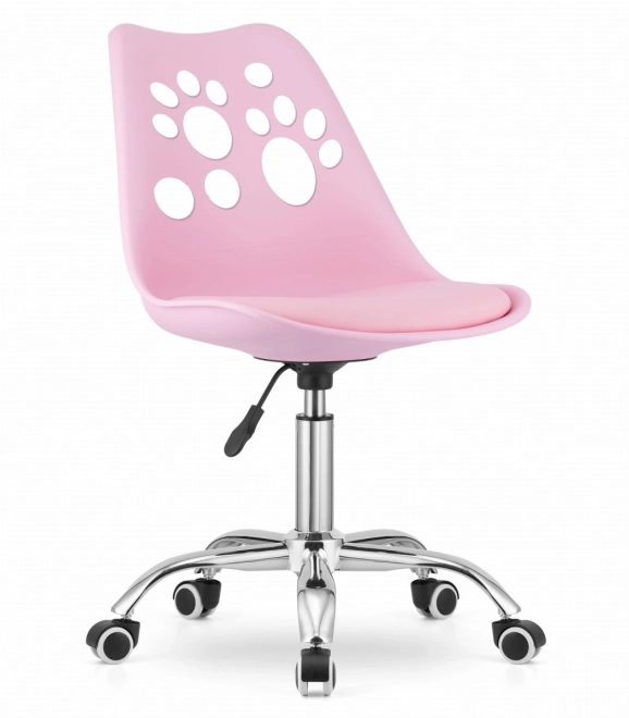 Roze draaistoel van eco-leer met chromen voet