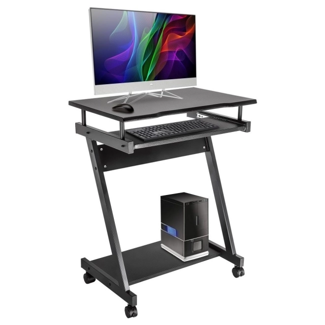 Compact modern computerbureau met uitschuifbaar blad en wieltjes