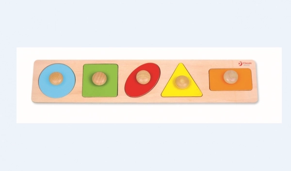 Houten inzetpuzzel geometrische vormen - 5 delen