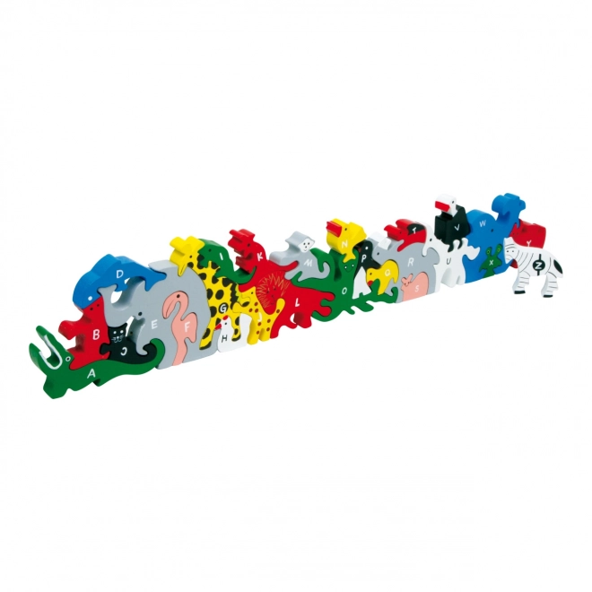 Houten puzzel dieren met letters en cijfers