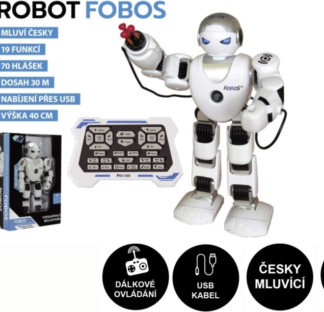 Interactieve robot FOBOS 40 cm, spreekt Tsjechisch, met afstandsbediening en USB-opladen