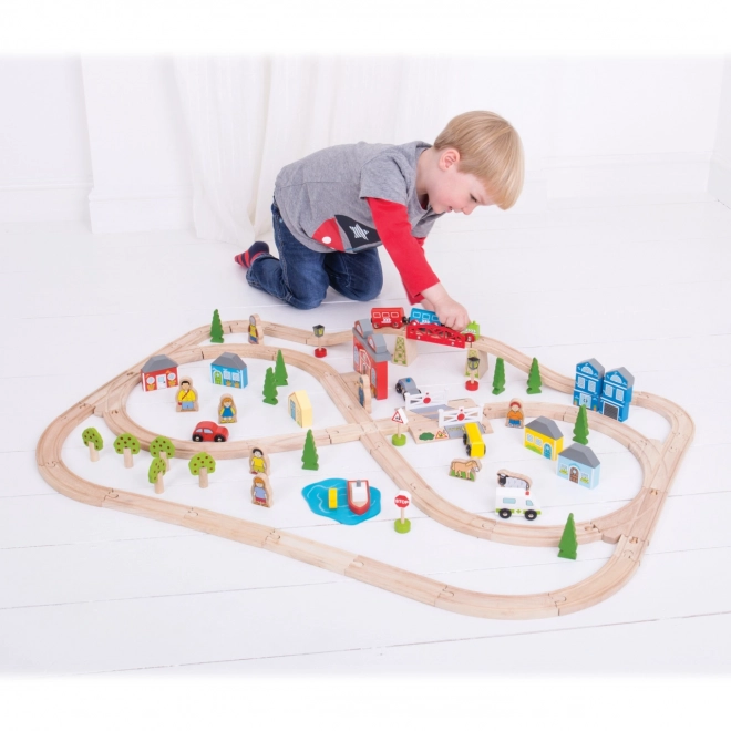 Bigjigs Rail Houten Treinset stad en dorp 101 stukken