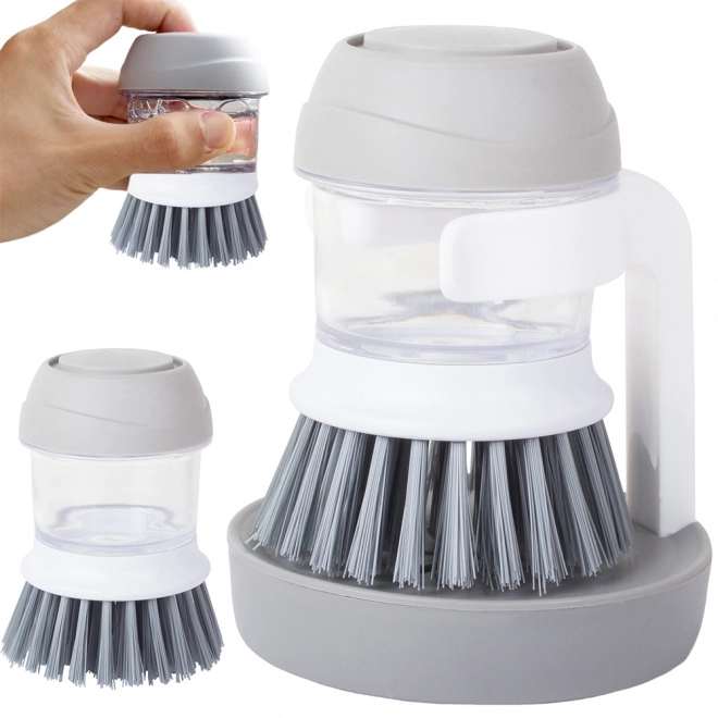Vloeistofdispenser voor keukensponzen om te schrobben en af te wassen met staander – grijs