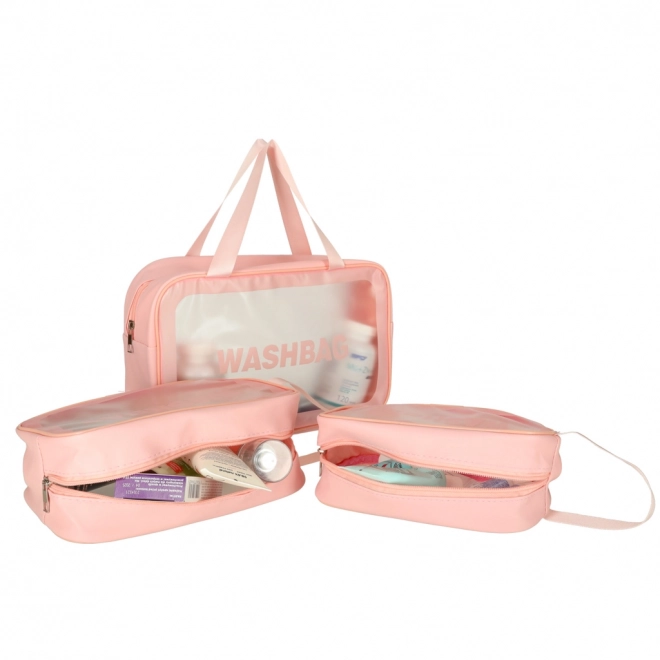 Roze doorzichtige reis cosmetica tasjes, waterdicht, set van 3 stuks