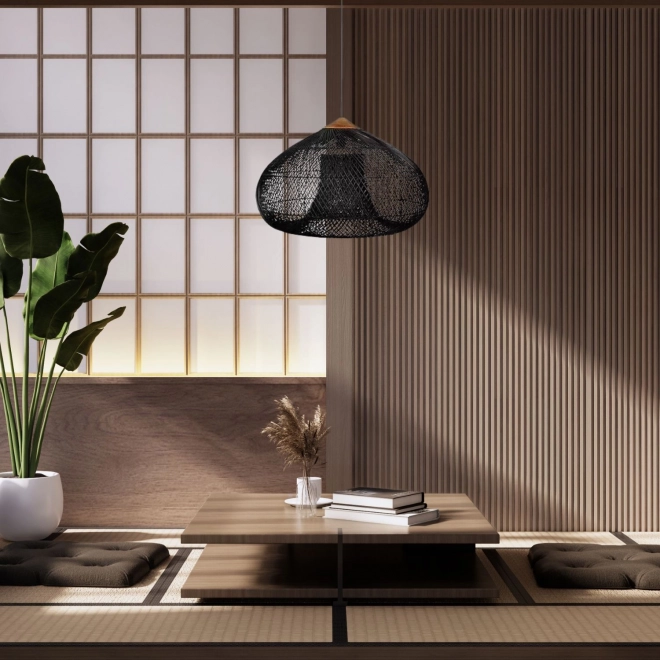 Plafond hanglamp van natuurlijke rotan - 40 cm - zwart