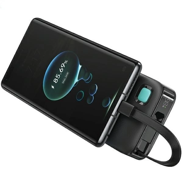 Powerbank met capaciteit van 10000mAh en snelladen van 20W met ingebouwde USB-C kabel